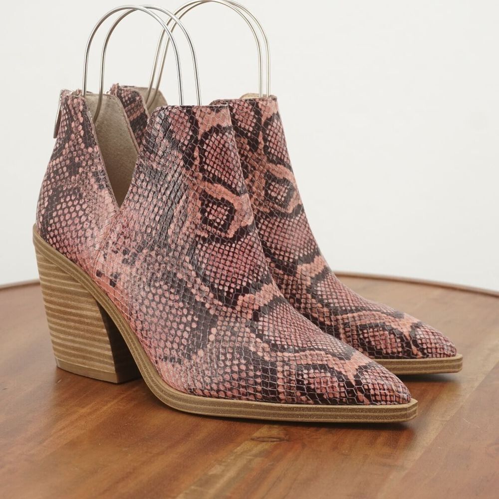 Vince Camuto Womens Gigietta Ankle Boots Block Heel Pink Snake